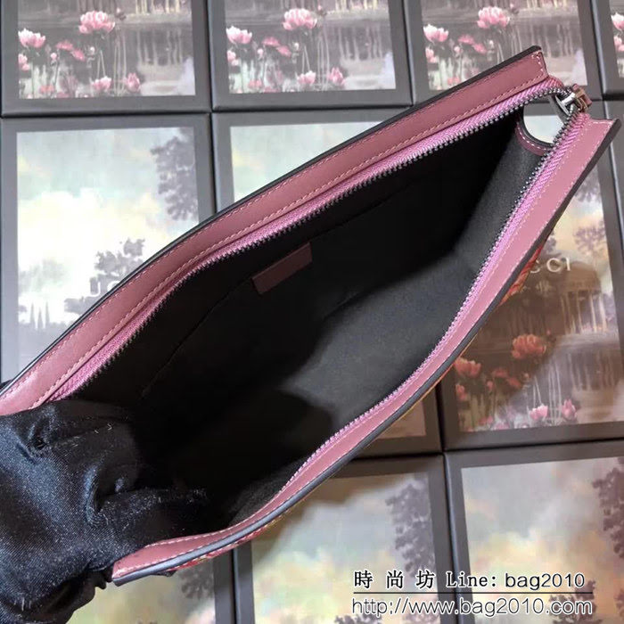 GUCCI古馳 爆款 天竺葵花 GG織帶 大氣手拿包 430268 紅花PVC WTG1416